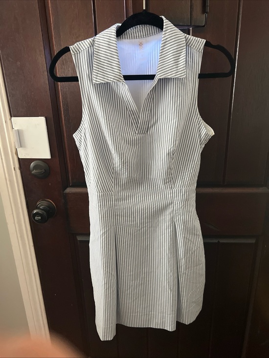 RHONE Dresses & Skirts - RHONE saltair notch neck seersucker mini dress in wash navy stripe
